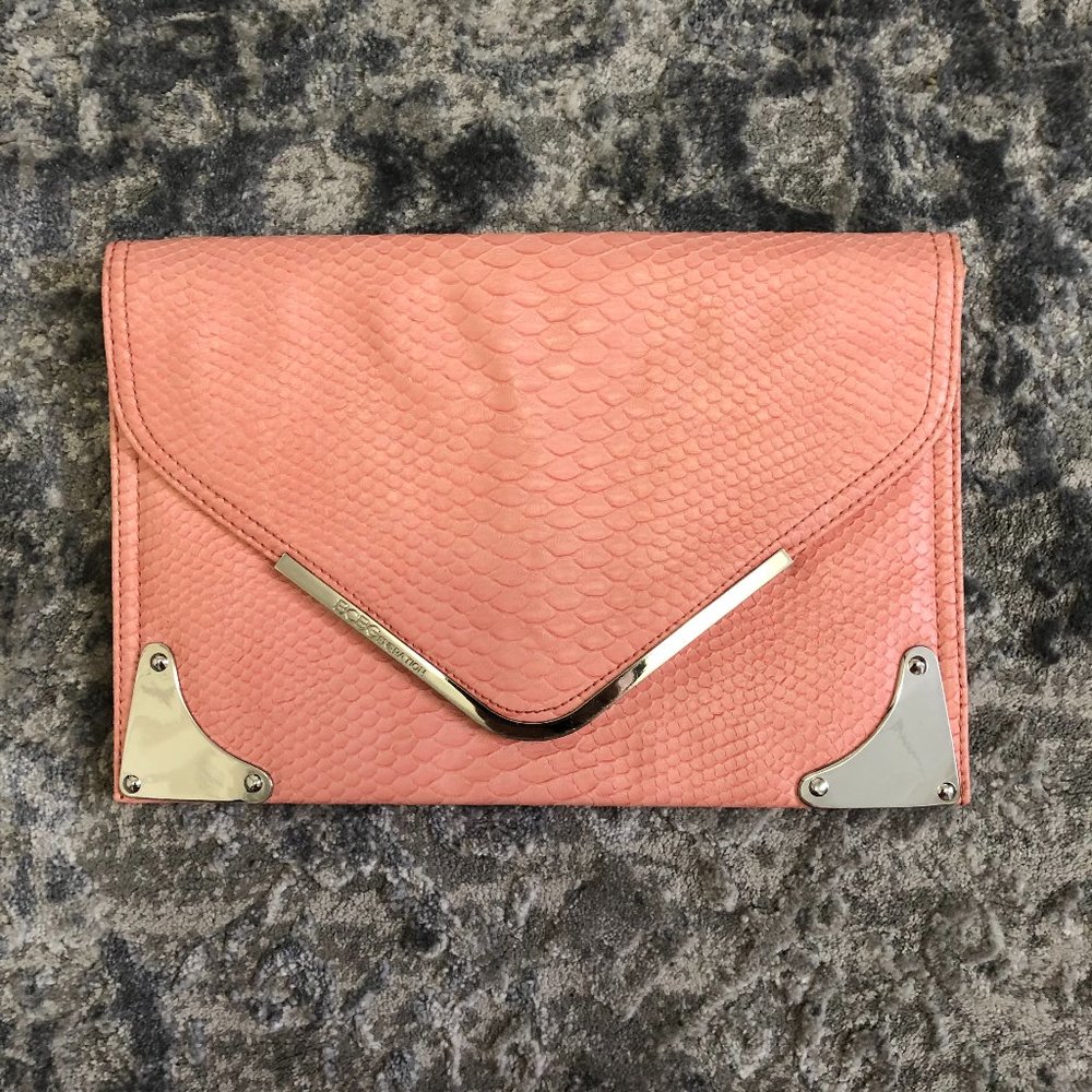 BCBG Light Pink Faux Snakeskin Envelope Clutch